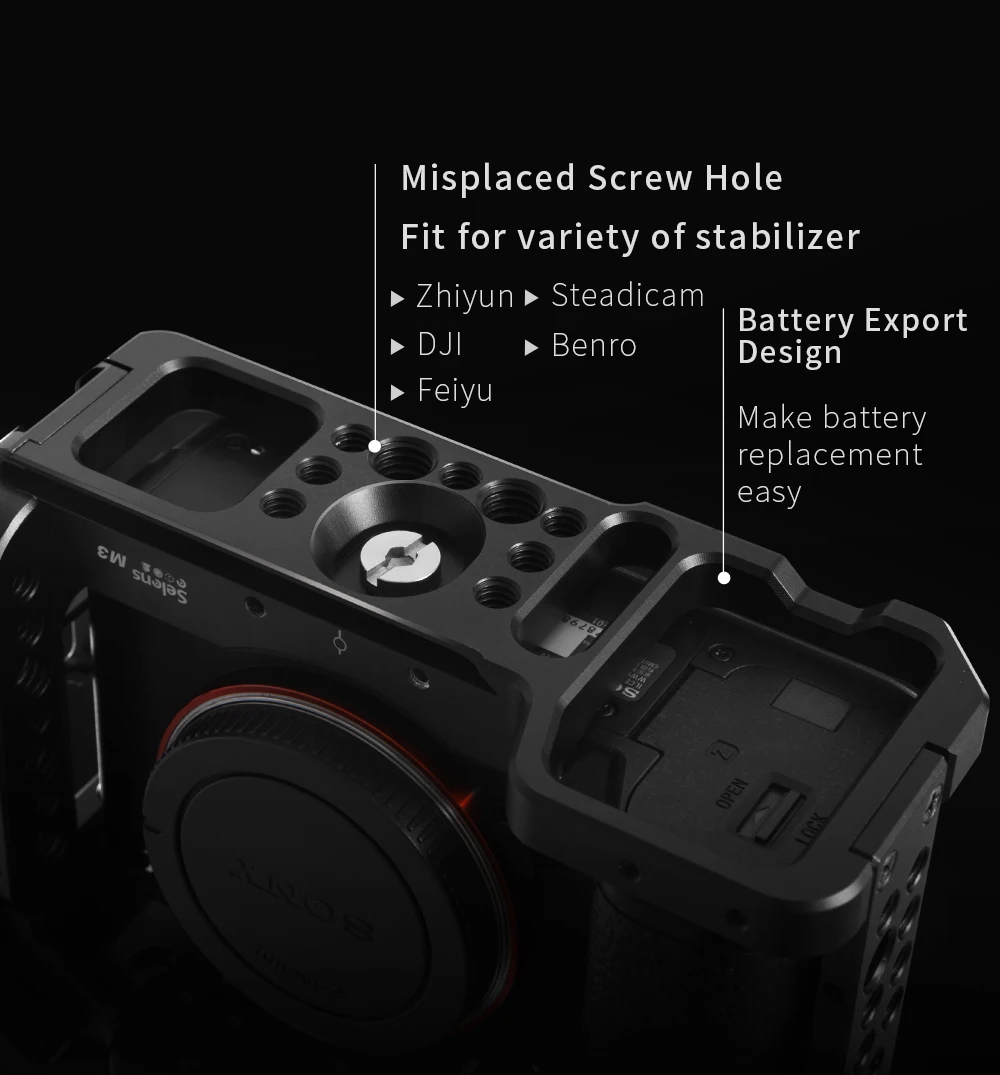 Selens A7iii A7R3 A7M3 Aluminum Alloy Cage Rig Cold Shoe Mount Stand Protective