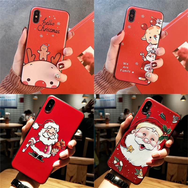 

For Xiaomi Redmi 7A 6A 5 Plus S2 K20 Note 7 4X 3 5 6 Pro Mi A3 A1 A2 8 Lite 9 SE 9T F1 CC9 CC9e TPU 3D Emboss Stanta Claus Case
