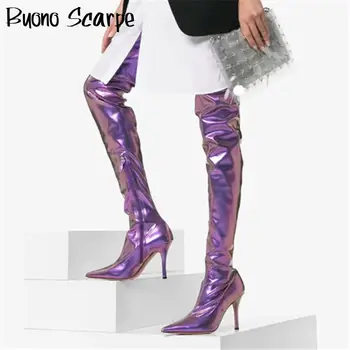 

Sexy High Heel Women Designer Boots Pointed Toe Dancing Boots Thigh High Zipper Shoes Over The Knee Ladies Prom Botas Mujer 2020