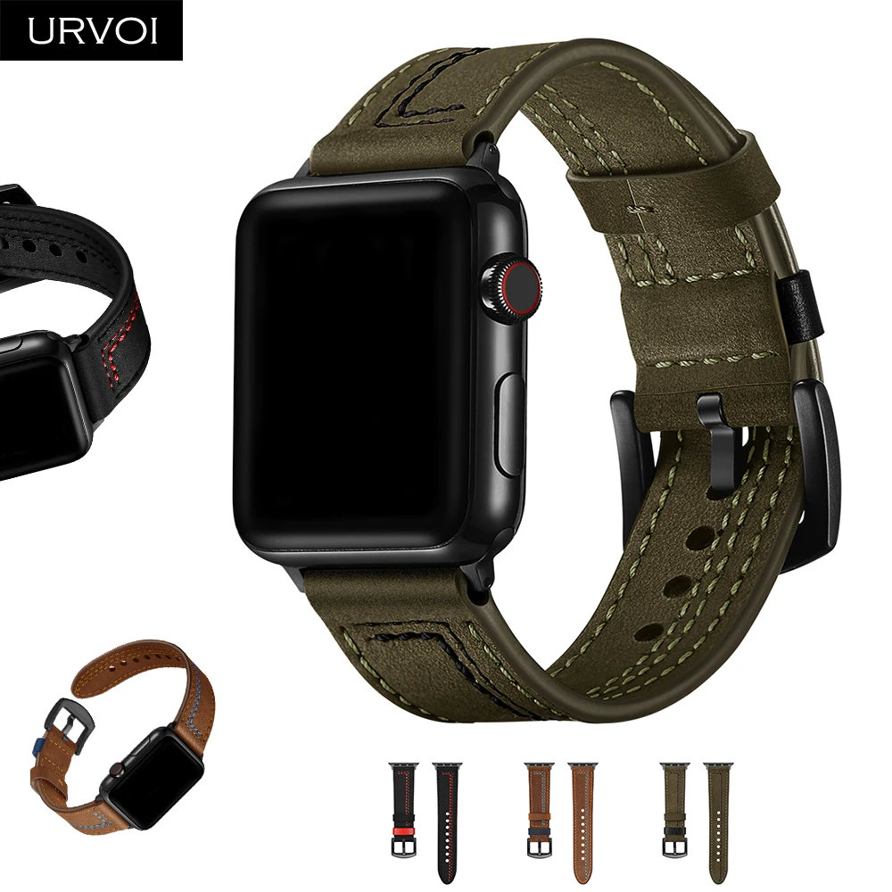 Ремешок URVOI из кожи Крейзи Хорс для Apple Watch series 6 SE 5 4 3 2 1 удобный браслет с L