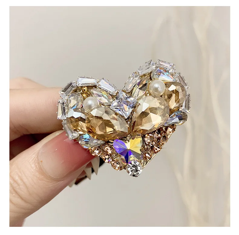 Fashion Rhinestone Heart Elastic Hair Bands Bows Women Girls Luxury Jewelry Head Rope Hair Tie Korean Exquisite Hair Accessories