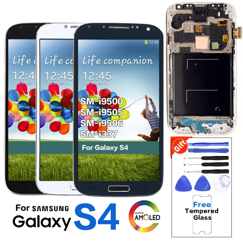 Оригинальный Amoled ЖК дисплей для Samsung S4 I9500 I9505 I9506 I337 сенсорный экран с рамкой