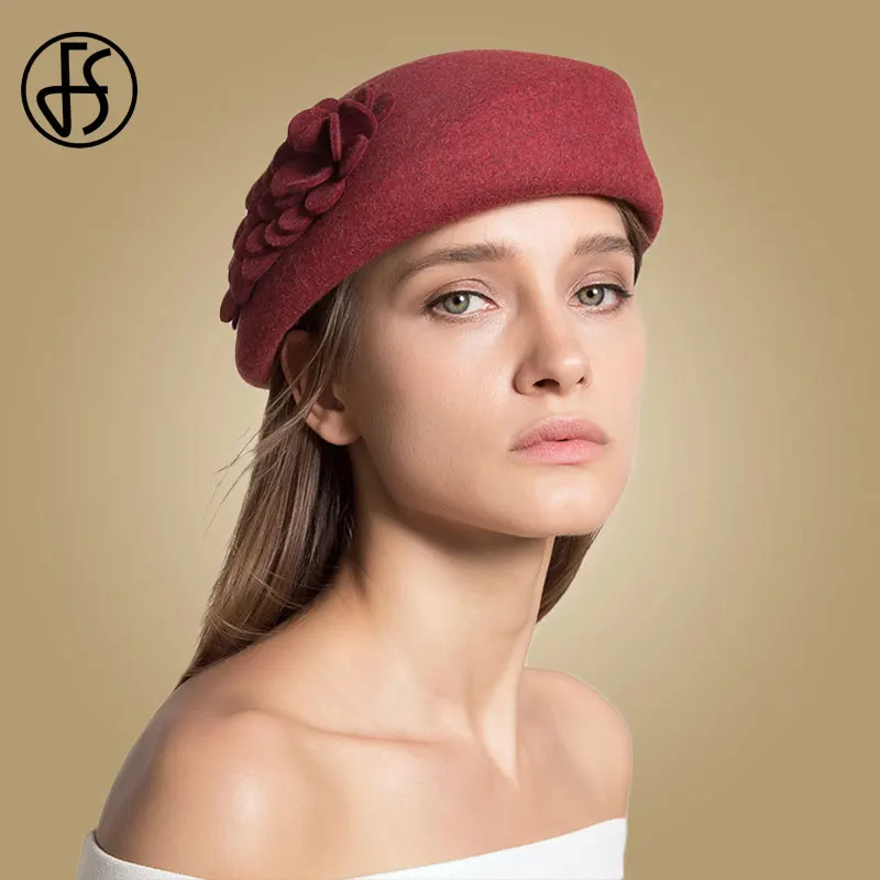 Skup FS 100% włóczka australijska berety damskie berety artysty dla kobiet elegancka czapka Casual Boina Floral czapki Boina Feminino Hat