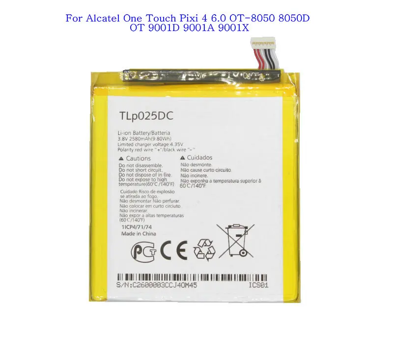 Аккумулятор для смартфона Alcatel One Touch Pixi 4 2580 OT-8050 8050D OT 9001D 9001A 9001X 6 0 мАч | Мобильные