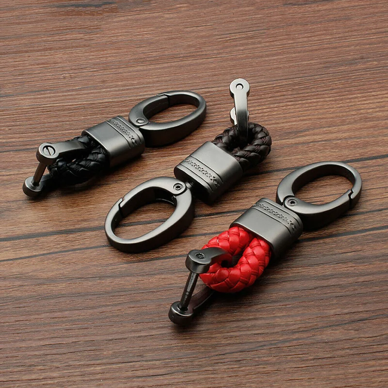 

Leather Rope KeyChain For Car Hand Woven Horseshoe Buckle Key Rings Couple Auto Gift Detachable Metal Luxury Key Chain
