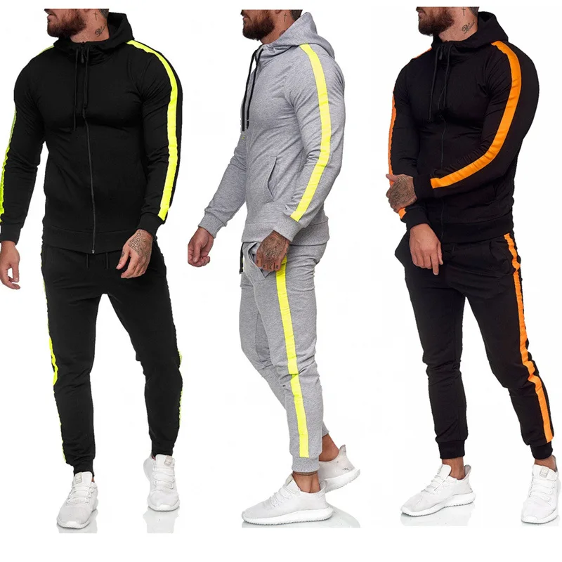 

Men's Fashion Solid Color Striped Hoodie Set 2020 Men Casual Hooded Tracksuit Suit Male Winter Gym Sweatshirt Hoodies Pants Sets