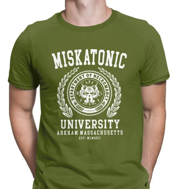 Cthulu And Lovecraft Miskatonic University Tee Shirt Men Call Of Cthulhu Necronomicon Funny Tees Crewneck Cotton Tops T Shirt Army Green