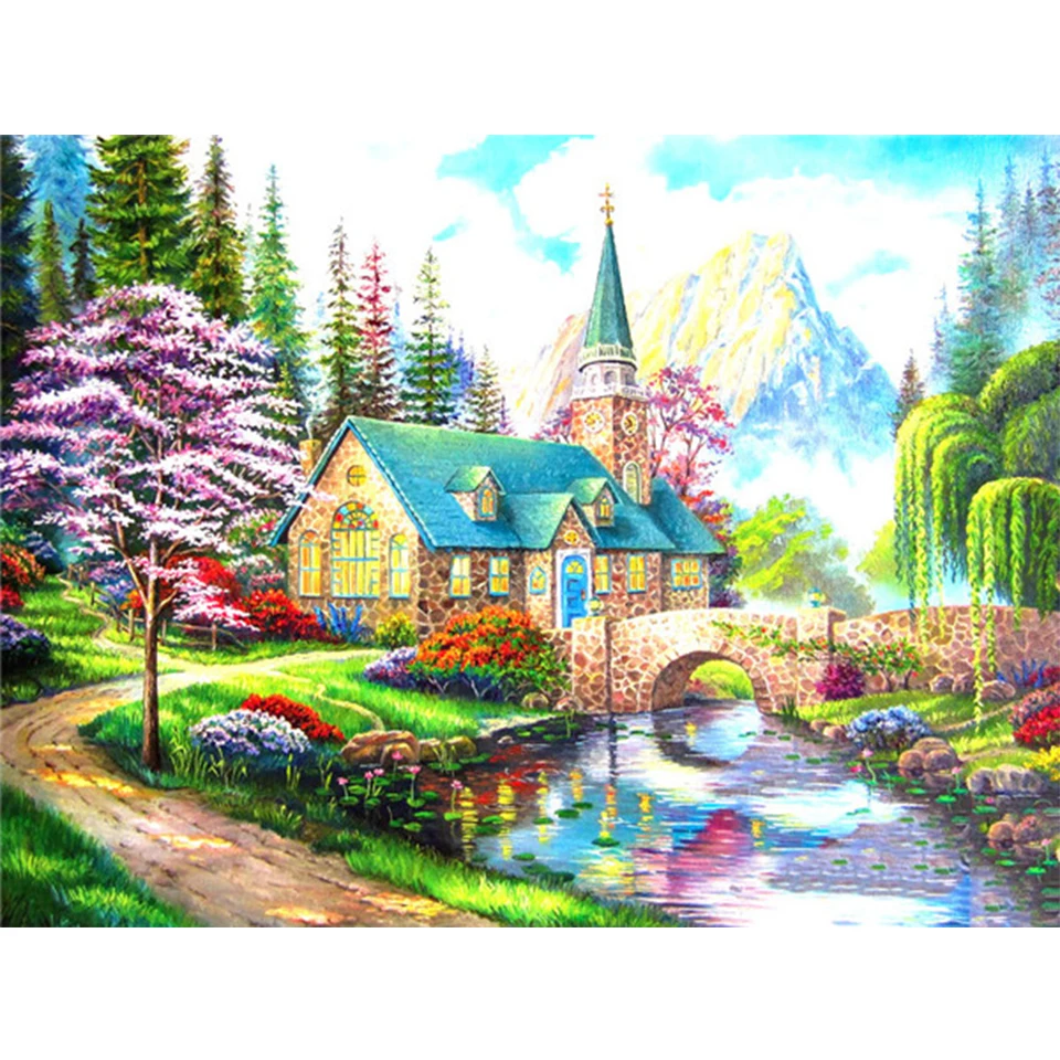 5D DIY Diamond Painting Landscape Full Square/Round House Diamond Embroidery Rhinestone Art Picture Mosaic Home Decoration Gift 