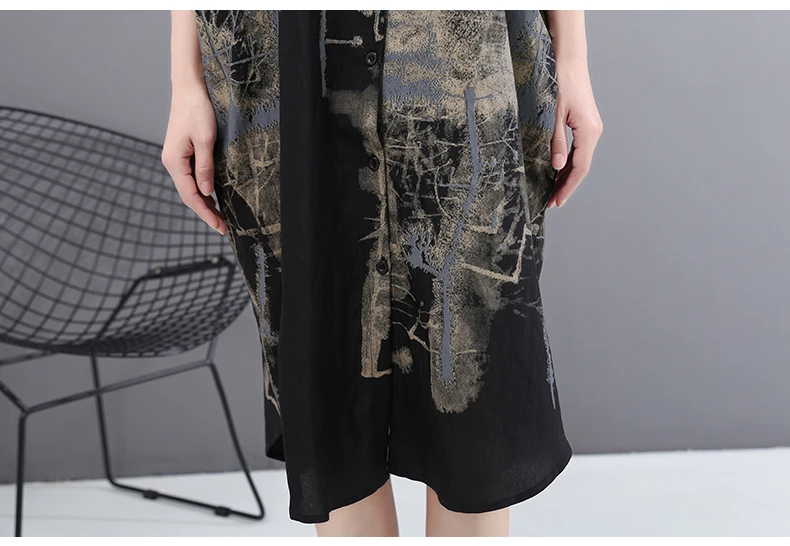 New Fashion Painted Style Black Vintage Shirt Dress