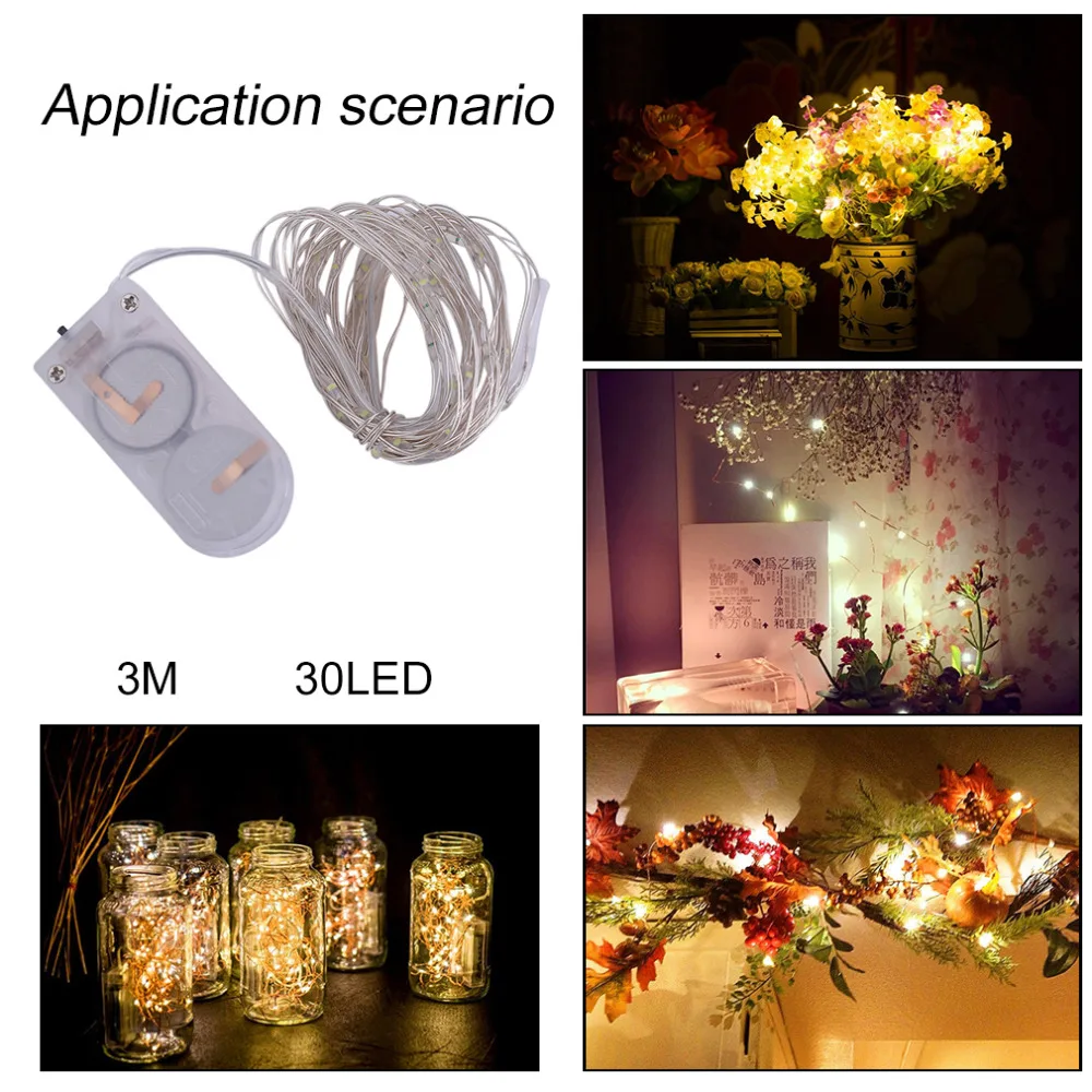Super Bright 3m Waterproof 30 Led Silver Wire String Light Christmas Wedding Party Decoration Lamp IP66 With Button Battery