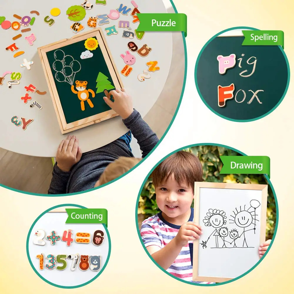 Деревянные магнитные буквы цифры животные с мольбертом доска алфавит 123 ABC набор