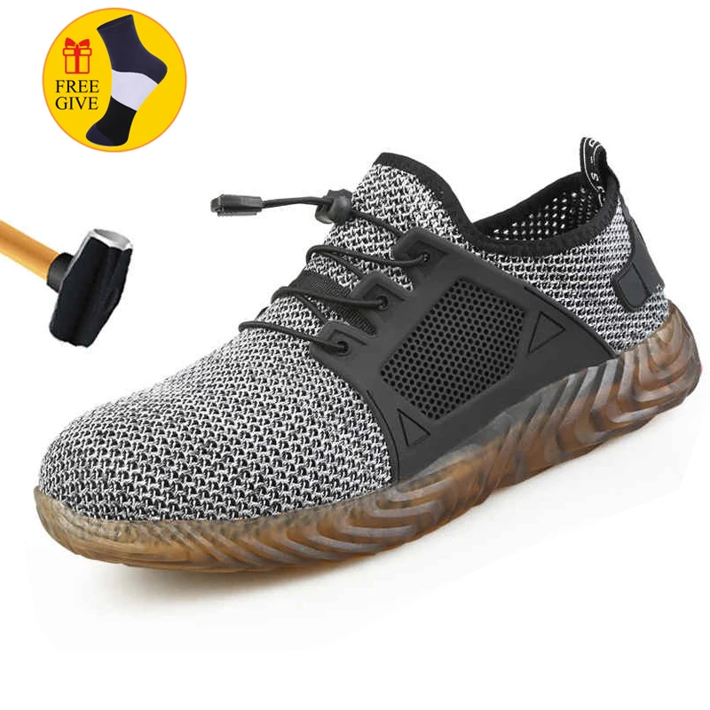 

Summer Men Outdoor Breathable Mesh Steel Toe Anti Smashing Safety Shoes Men Light Puncture Proof Comfortable Work Shoes Boot