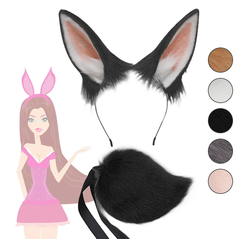 Bunny Ears Realistic Furry Headband Plush Animal Tail Cosplay Props Women Carnival Party Fancy Dress Halloween Costume Accessory bunny girl rabbit costumes sexy cosplay halloween adult animal costume for women fancy dress clubwear party wear bunny costume