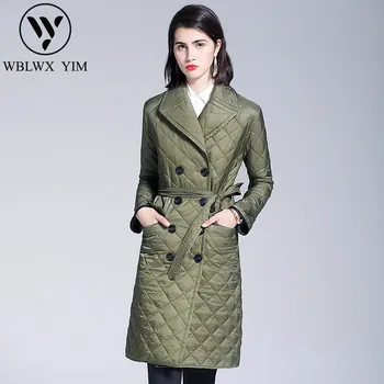 

Winter jacket Women Fashion Double Breasted Belt parka slim long Cotton Padded Coat Womens Streetwear 2019 Winter Elegant Coats