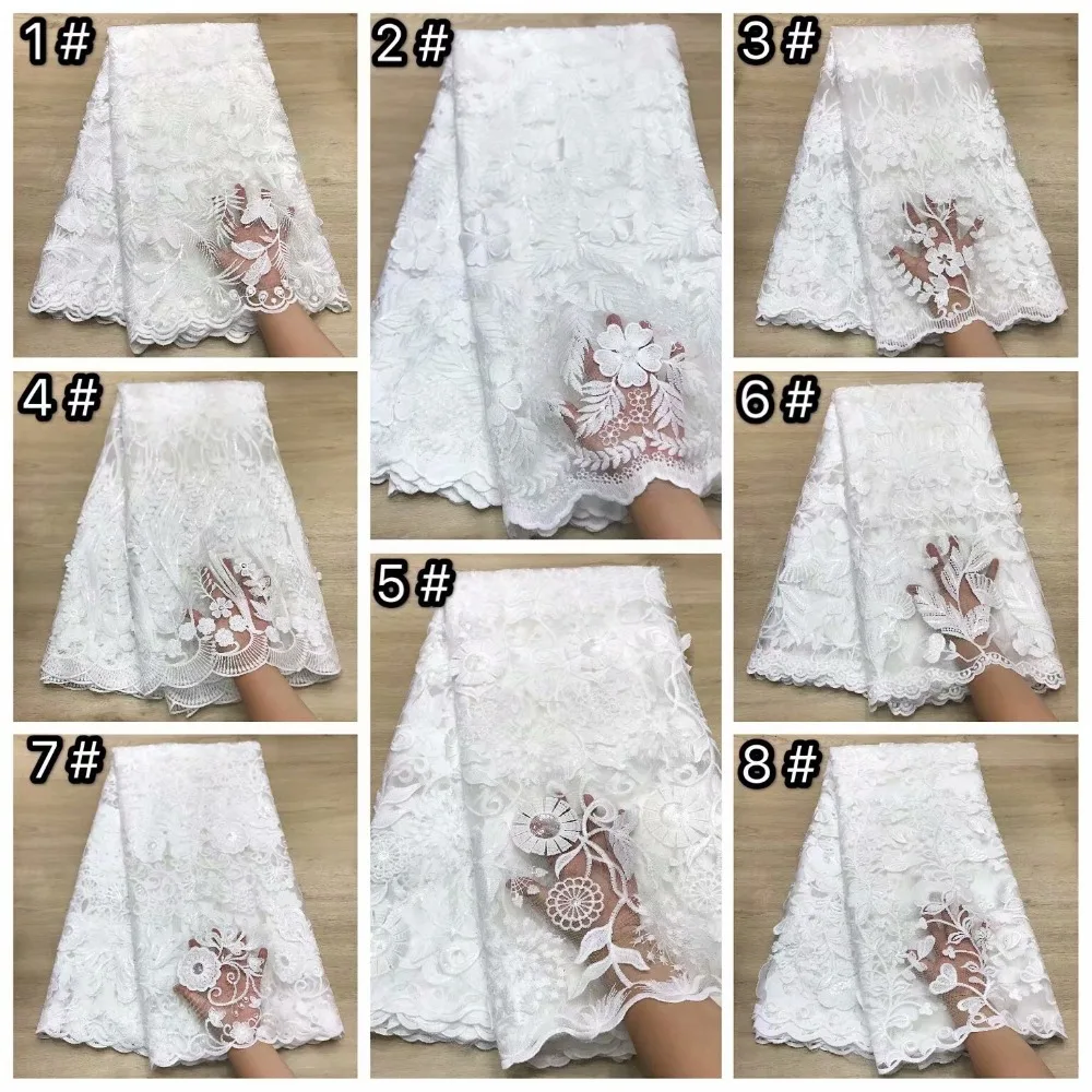 Белая французская сетка кружева высокого качества robe de soiree африканский тюль кружева нигерийская кружевная ткань 3d Цветок Швейные материалы 5 ярдов