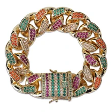 18mm Big Wide Hip Hop Multicolor AAA+ CZ Zircon Bling Ice Out Cuban Miami Link Chain Bracelets for Men Rapper Jewelry