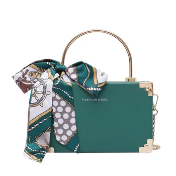 

Fashion Metal Handle Box Handbag Design Women Party Clutch Chain Handbag And Purse Female Scarf Tote Bag Crossbody Mini Flap Bag