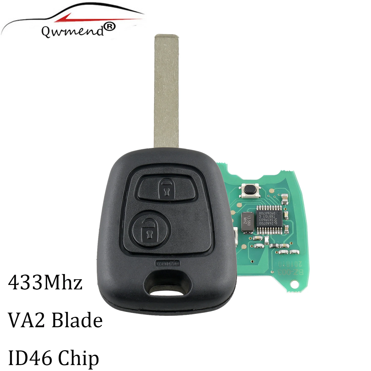 

434 Mhz PCF7961 Chip 2 Buttons Remote Key Keyless For Peugeot 307 Citroen C1 C3 VA2 Blade