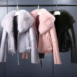 2019 шуба из натурального меха, зимняя куртка для женщин, натуральный Лисий меховой воротник, Натуральная шерсть, меховой вкладыш