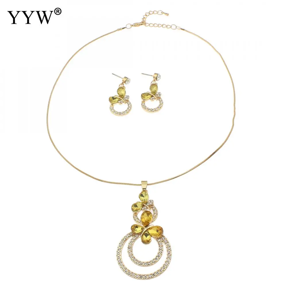 Gold Color Necklace Jewelry Sets Geometric Shape Charm Circle Hoop Earrings Crystal Creative Women Bracelet | Украшения и