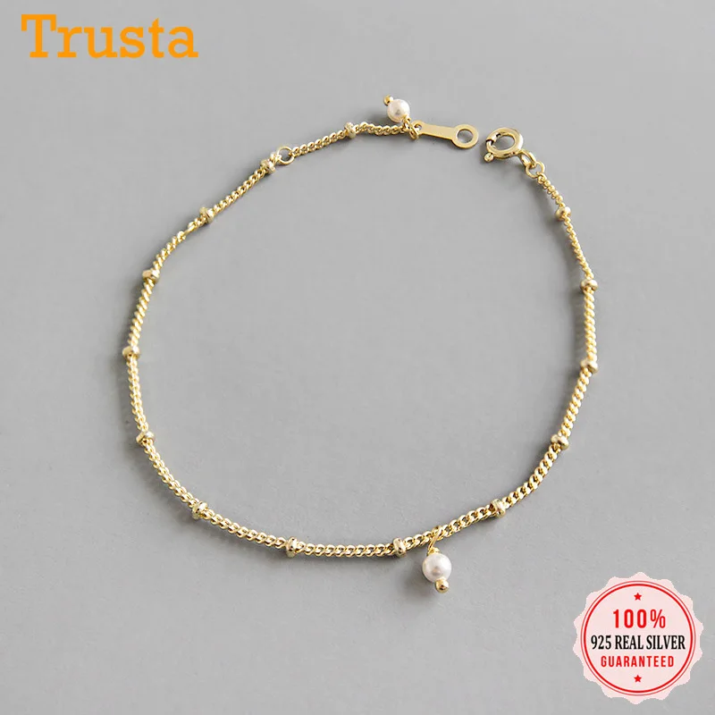 Trustdavis, модный браслет, 925 пробы, серебро, золото, бусины, искусственный жемчуг, цепочка, браслеты для женщин, свадебные украшения, DS2294