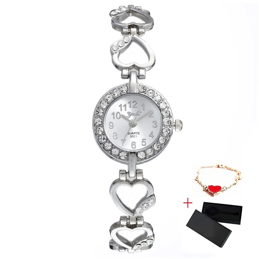 Персиковое сердце женские часы-браслет маленькие полностью алмазные Модные женские кварцевые часы водонепроницаемые женские часы Reloj Mujer - Цвет: Silver
