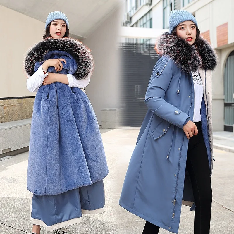 

Parka 2019 New Style down Jacket Cotton-padded Clothes Women's Long Korean-style over-the-Knee Large Fur Collar Cotton-padded Cl