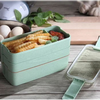 

Japan style lunch box 3 Layer Lunchbox for kids Eco Wheat Straw Bento Boxes Microwave sheated Dinnerware Food Storage Container