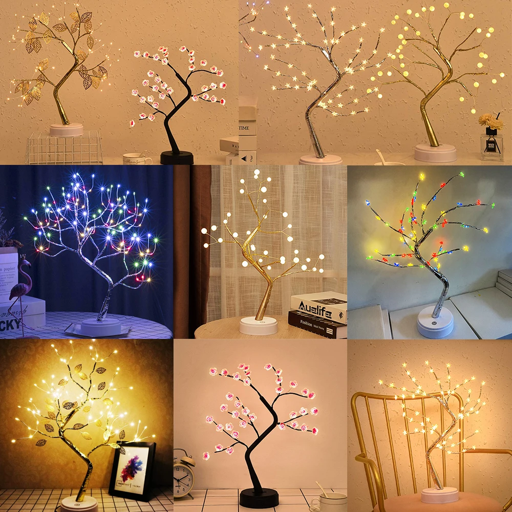 Touch Switch DIY Artificial Light Tree Lamp LED Tabletop Bonsai Tree Light Decor 