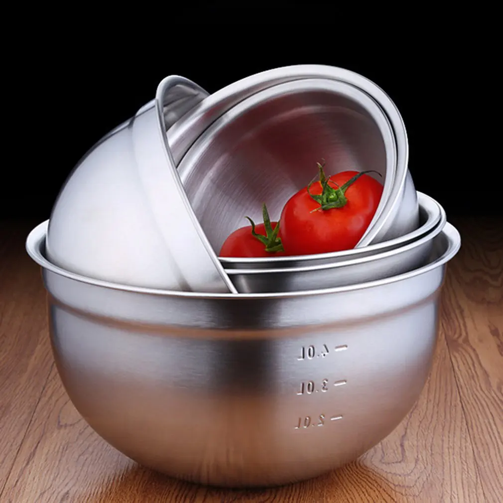 Stainless Steel Pots Egg Bowls Deepened With Scales Baked Salad Soup Seasoning Pot Taste Bucket Household Kitchenware