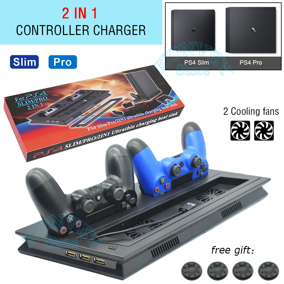 Ps4 Pro Slim Supporto Verticale Caricatore A Doppio Controller Caricatore A Led Dock Station Ventola Di Raffreddamento Accessori Ps 4 Per Sony Playsta