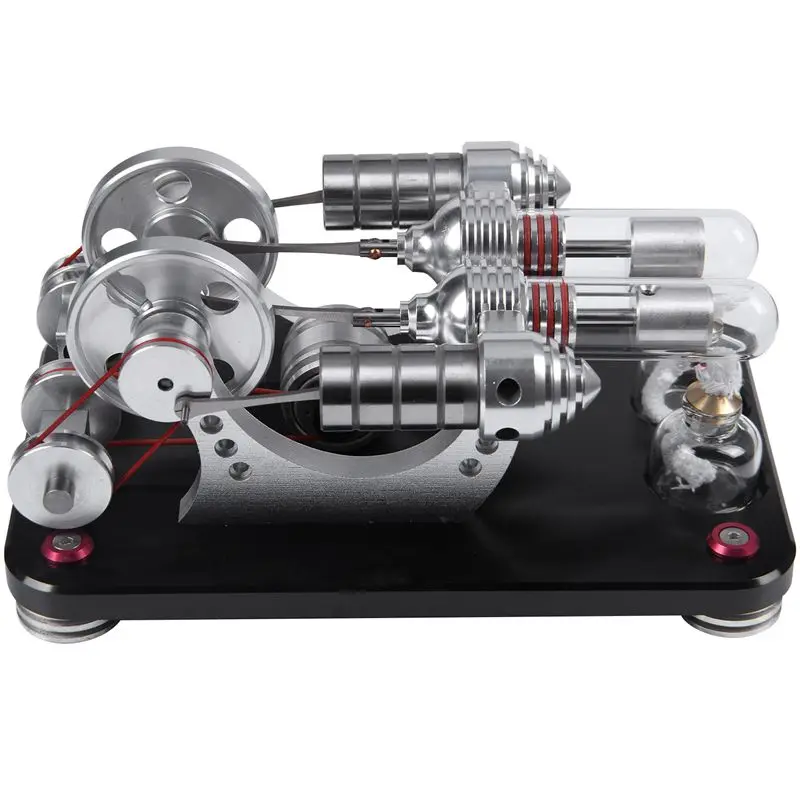 

Metal 2-Cylinder Double Parallel Bootable Hot Air Stirling Engine Model Micro-External Combustion Engine Model