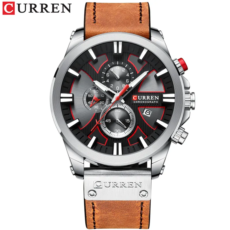 CU834604 without box CURREN Мужские наручные часы с хронографом и календарем, спортивные мужские часы в стиле милитари, лучший бренд, роскошные черные мужские часы из натуральной кожи 8346 - Цвет: CU834604 without box