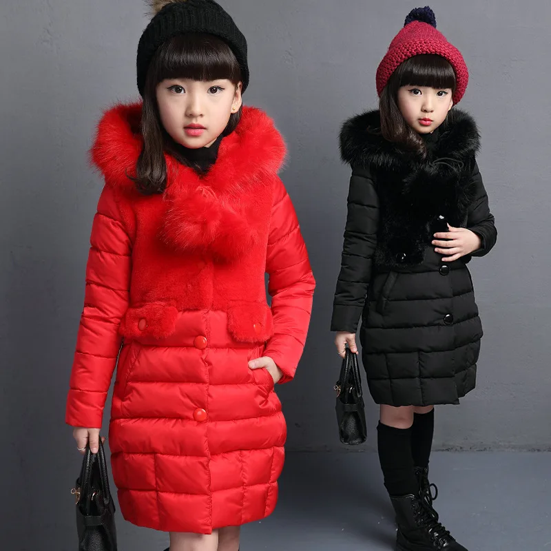 Olekid/Коллекция года, осенне-зимняя парка для девочек, теплая длинная Меховая зимняя куртка для девочек От 4 до 13 лет одежда подростка, пальто детский зимний комбинезон