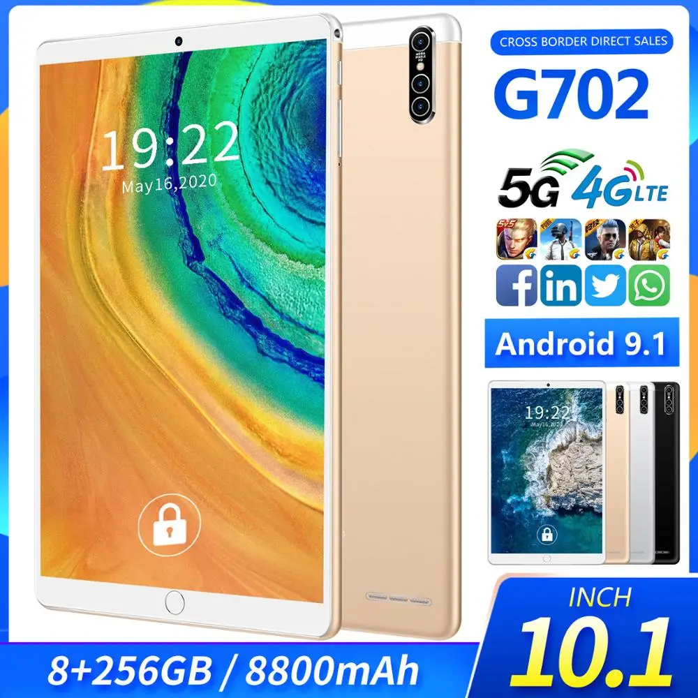 Newest 10.1 Inch G702 Tablet PC 8800mAh Big Battery 4G Phone Call 8GB RAM 256GB ROM Android 9.1 WiFi GPS Global Version In Stock