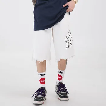 

Original Special Symbol Embroidery Letter Shorts and Women Summer Harajuku Jeans Shorts Plus Size Loose Wide Leg Five Point Pant