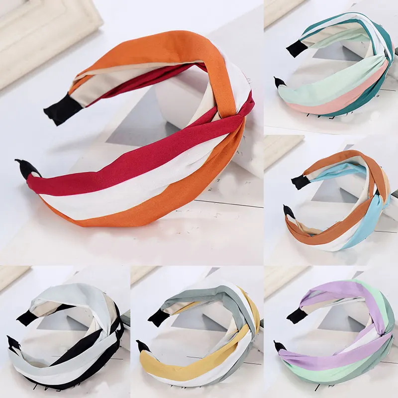 

Cross Knot Head Hoop Wide-brim Knotted Hair Hoop Classic Striped Headwear Patchwork Headband Non-slip Hair Accessories