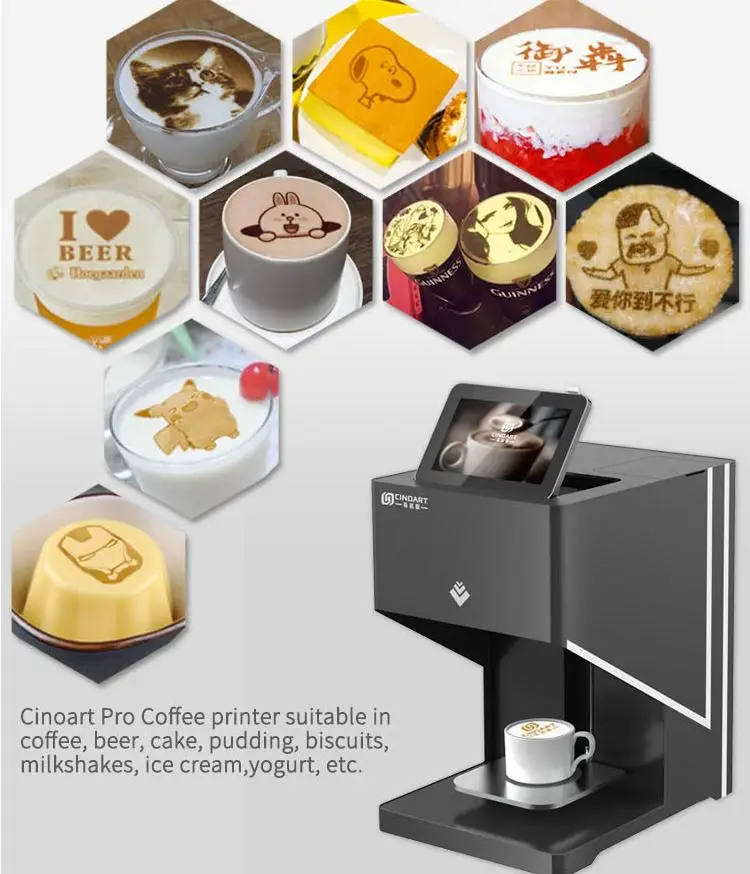 CINOART factory art design coffee latte printing machine selfie coffee machine for sale 3d food printer coffee machine