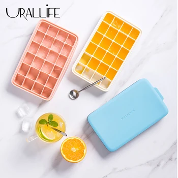 

Urallife JJ Ice Cube Tray 24 Grids With Lid Ice Cube Maker Container Silicone Smaller Freezer DIY Square Ice Box For Kitchen