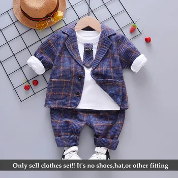 

New Children Autumn clothes sets boys formal Western style suit plade coat +T-shirt+trousers 3pcs/set short neckite