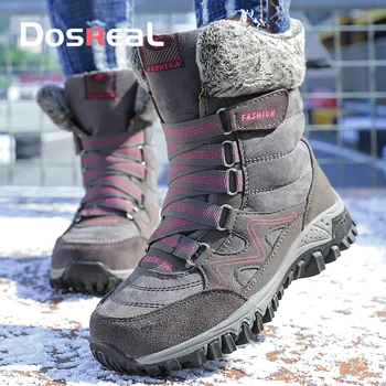 

Dosreal 2020 New Women Boots High Quality Leather Suede Winter Boots Women Keep Warm Lace-up Waterproof Snow Boots Botas mujer