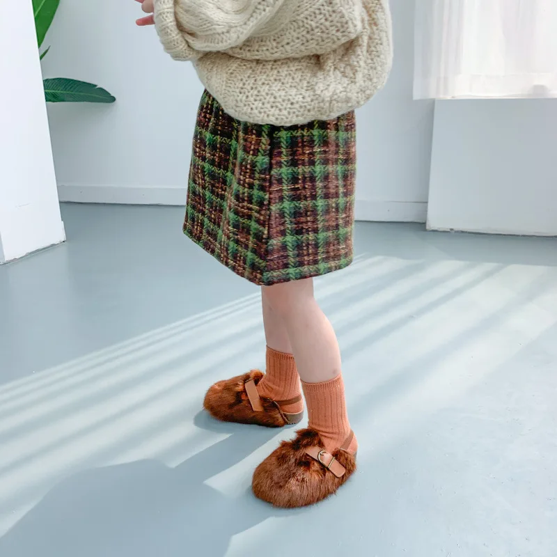 Осенние милые шерстяные клетчатые юбки для девочек детская модная юбка 1-6Y