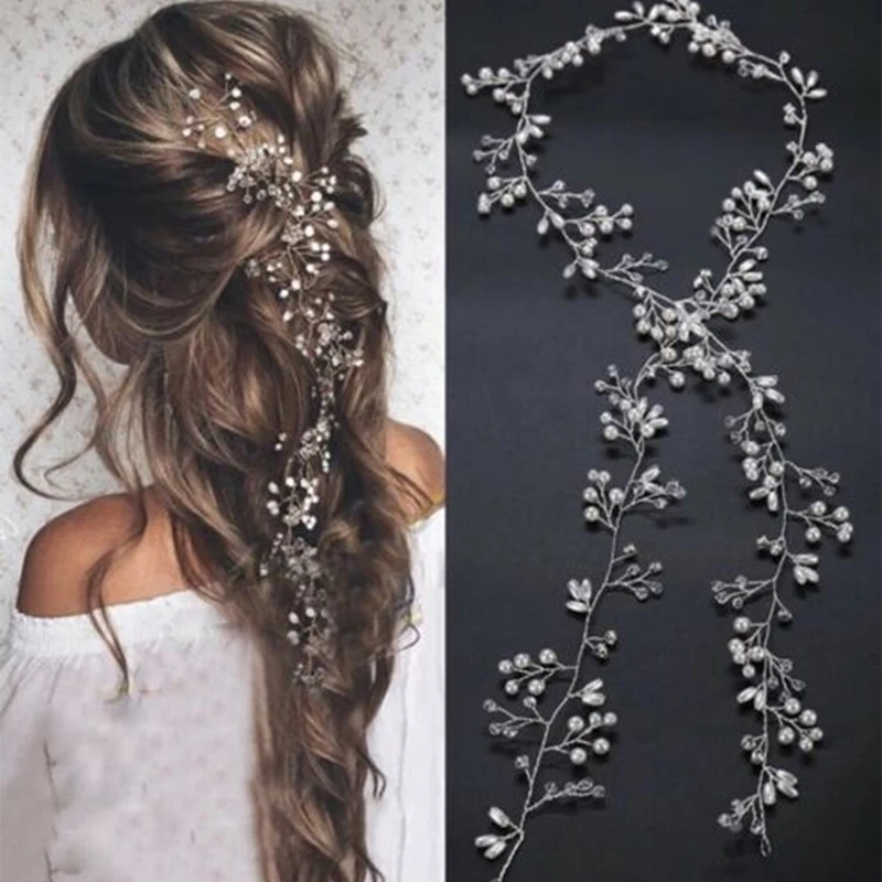 Diamante Headband Hair-Jewelry Vine Bridal-Accessories Pearl Wedding-Hair Crystal Beauty