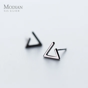 

Modian Minimalist Black Color Punk Triangle Stud Earrings For Women 925 Sterling Silver Ear Studs Jewelry Female Accessories