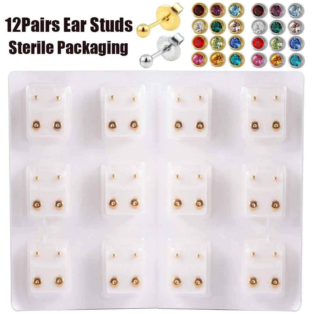 12pairs Stainless Steel Gold&silver Color Ear Studs Cartilage Helix