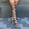 Kcenid 2022 New women gladiator knee high sandals open toe lace up cross strappy sandals women high heels fashion sexy shoes ► Photo 3/6