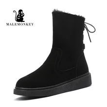 Malemonkey/Size35-40 зимние теплые модные женские ботинки на шнуровке с круглым носком зимние ботинки