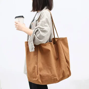 

Eco Environmental Shopper Shoulder Bags For Young Girl Women Big Canvas Shopping Bag Reusable Soild Extra Large Tote Grocery Bag