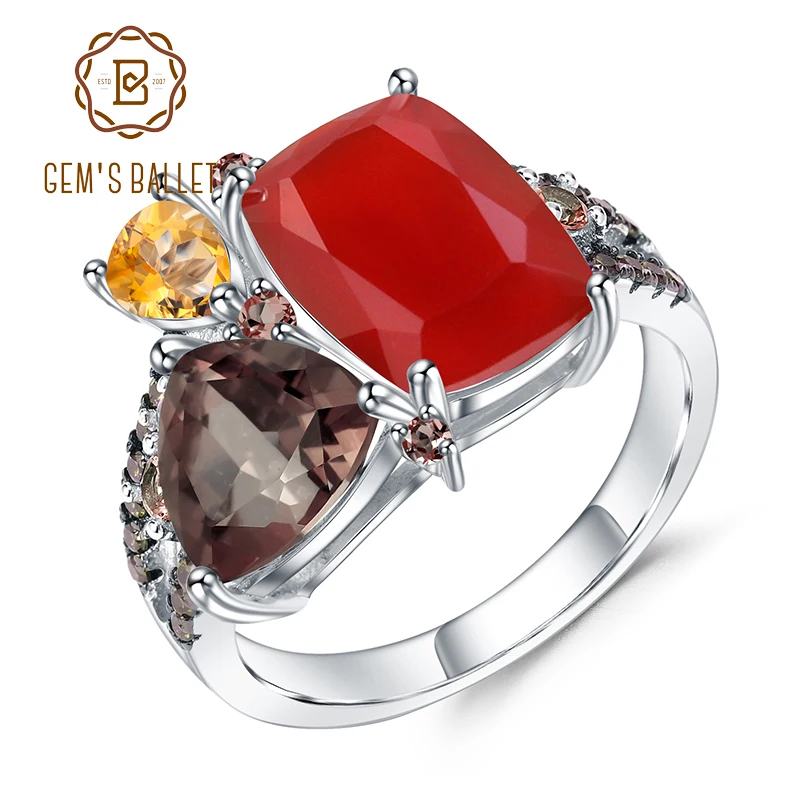 Женское кольцо с натуральными драгоценными камнями GEM'S 925 пробы Серебряное