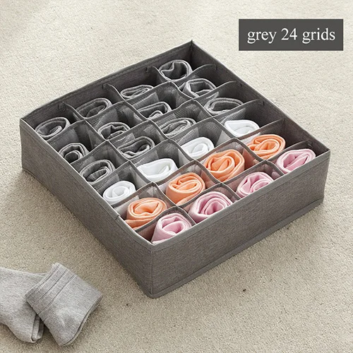 grey 24 grids Моющийся шкаф, Коробка Для Хранения нижнего белья, складные бюстгальтеры, носки, органайзер для ящиков, многофункциональный органайзер для хранения бюстгальтеров с 7 сетками - Цвет: grey 24 grids